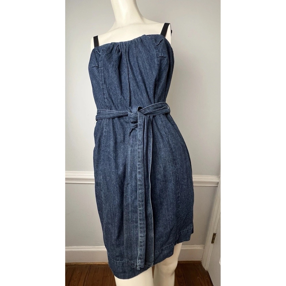 DKNY Jean Dress Women's Medium Blue Mini Belted Zip Back Denim Adjustable Strap